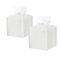 2 Pack Tissue Box Holder, Tissue Box Cover Square, PU Leather Tissues Cube Box Cover, Decorative Woven Facial Tissue Holder on Table and Bathroom (White Square)