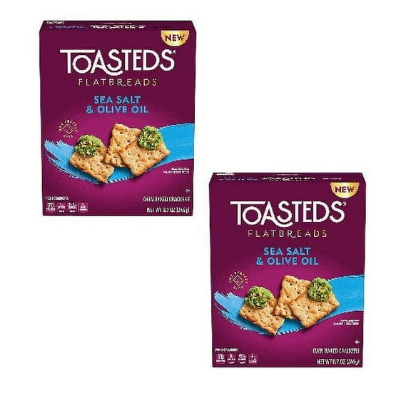 ( 2 Pack ) Toasteds Sea Salt & Olive Oil Flatbreads Crackers