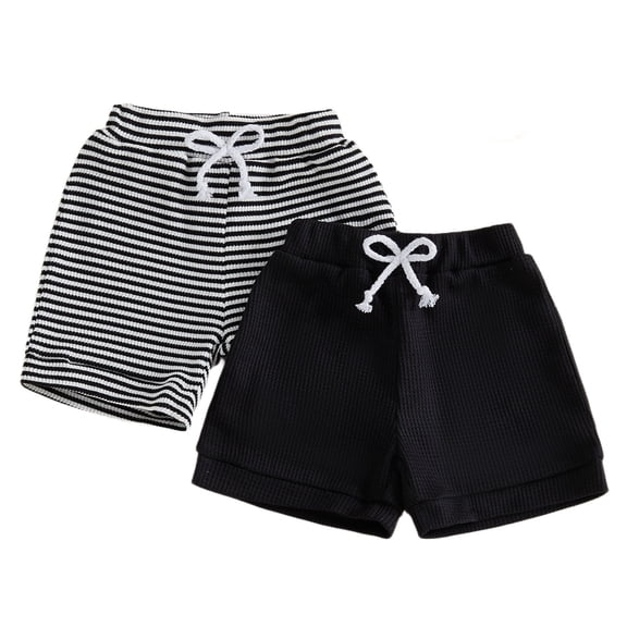 2 Pack Toddler Baby Boy Shorts Summer Waffle Knit Baby Plain Shorts Casual Elastic Waist Joggers Bottom