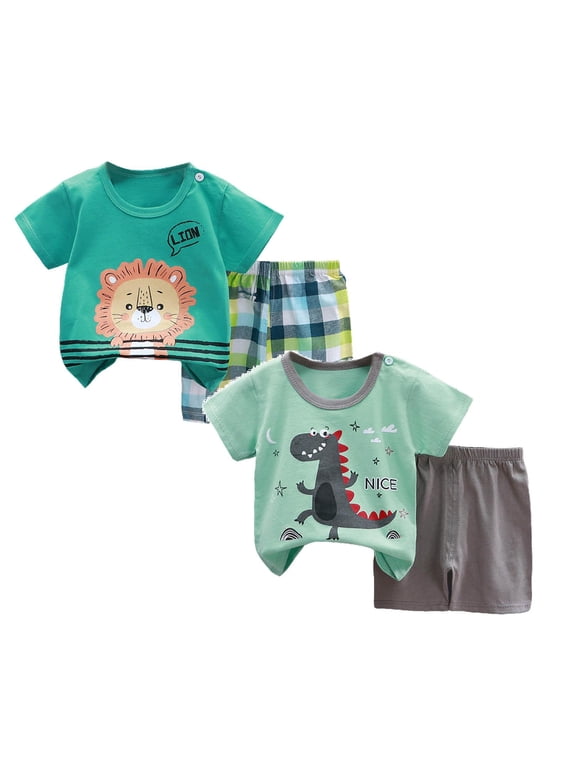 2 Pack Toddler Baby Boy Summer Clothes 3 6 9 12 18 24 Months 2-6T Short Sleeve Cartoon T Shirt Top Short Infant Newborn Baby Outfit