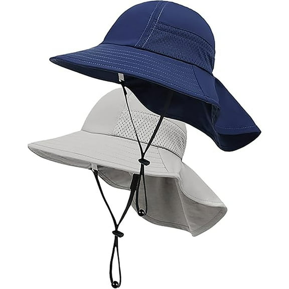 2 Pack Kids Sun Hat, Summer Essentials Infant Sun Hats UPF 50  for Boys Girls, Grey   Navy, S
