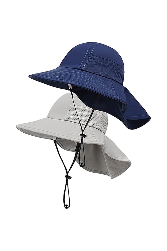 2 Pack Kids Sun Hat, Summer Essentials Infant Sun Hats UPF 50+ for Boys Girls, Grey + Navy, M