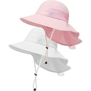 2 Pack Kids Sun Hat, Summer Essentials Infant Sun Hats UPF 50+ for Boys Girls, Pink + White, M