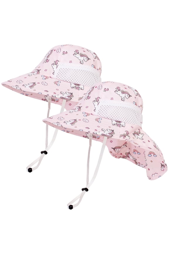 2 Pack Toddler Baby Sun Hat Kids UPF 50+ UV Protection Summer Hats for Boys Girls Adjustable Beach Hats with Bucket Wide Brim Age 1-6 Years