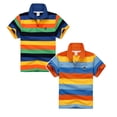 thumbnail image 1 of 2-Pack Toddler Boys Short Sleeve Striped Polo Shirts Kids Summer Lapel Breathable Color Block Tops Fashion Tees, 1 of 3