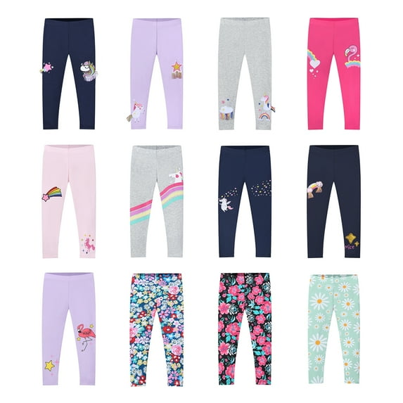 2 Pack Toddler Girls Casual Skinny Pants Candy Color Printed Stretch Tights Leggings 1-8T