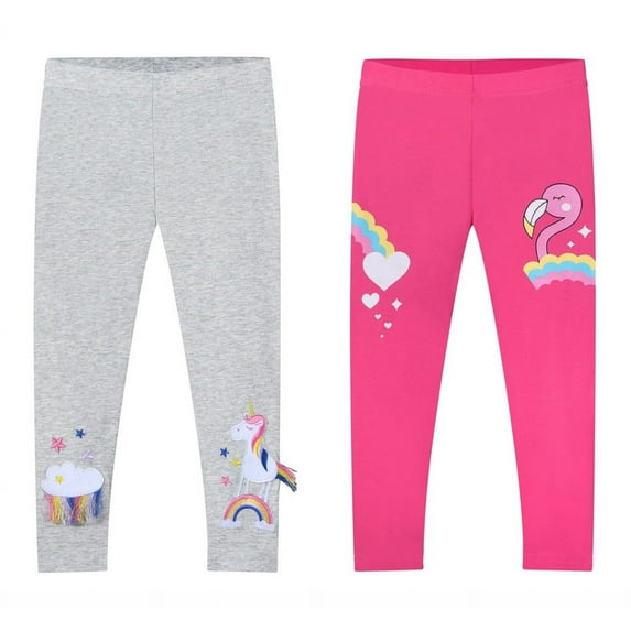 2 Pack Toddler Girls Casual Skinny Pants Candy Color Printed Stretch Tights Leggings 1-8T