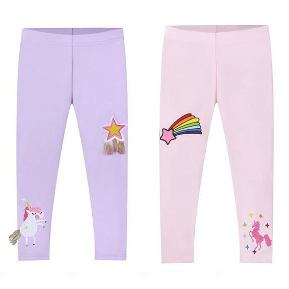 2 Pack Toddler Girls Casual Skinny Pants Candy Color Printed Stretch Tights Leggings 1-8T