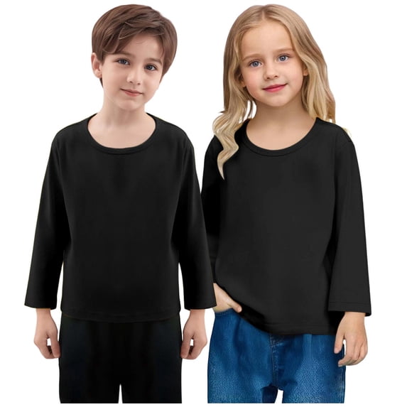 2 Pack Toddler Girls Cotton T-Shirts Kids Soft Casual Crewneck Top Boys Basic Solid Long Sleeve Tees for 1-11 Years