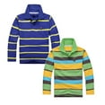thumbnail image 1 of 2-Pack Toddler Kid Boys Striped Polo Shirts Cotton Long Sleeve Lapel T-Shirts Comfortable Breathable Summer Henley Tshirt, 1 of 3