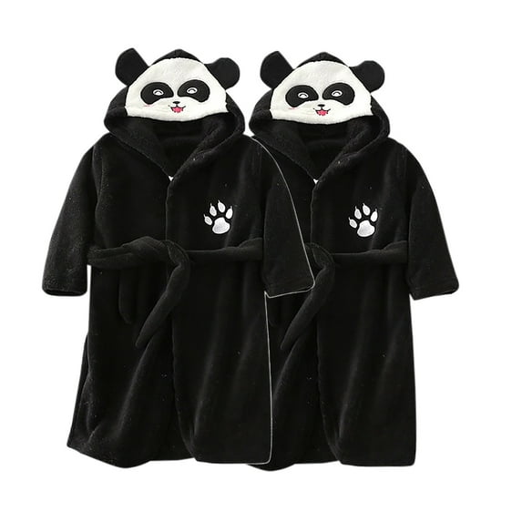 2 Pack Toddler Robe Boys Girls Hooded Flannel Bathrobe Long Sleeve Soft Fleece Plush Robes Cute Animal Pajamas Sleepwear, Black, 4 Years
