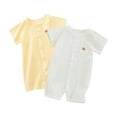 thumbnail image 1 of 2 Pack Toddler Romper Short Sleeve Crew Neck Button Down Print Onesies Summer Cute Comfy One Piece Jumpsuit (9 Months, White), 1 of 9