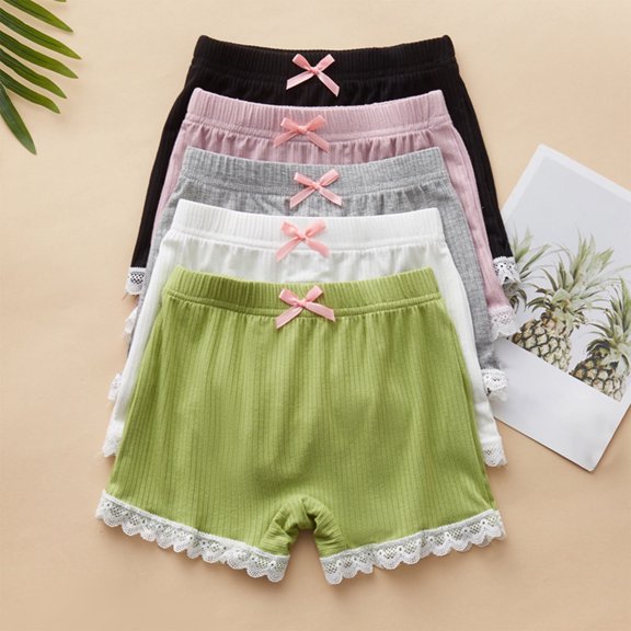 2 Pack Toddlers Girls Modal Shorts Casual Elastic High Waisted Legging Boyshorts 2-14Y Teens Kids Solid Lace Splice Straight Leg Loungewear Short