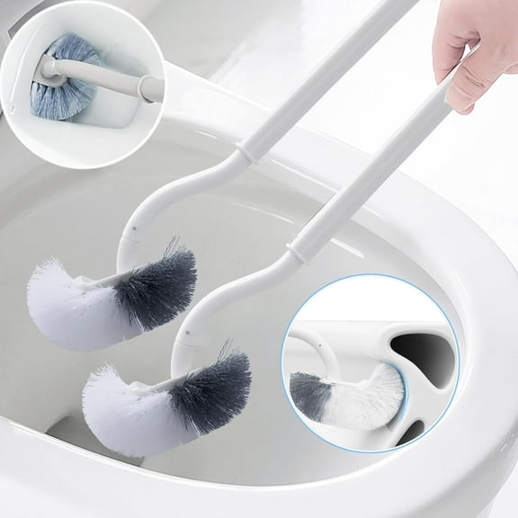 2 Pack Toilet Brush Curved Design Angled Cleaning Brush for Deep Cleaning, Long Plastic Handle and Flexible Bristles