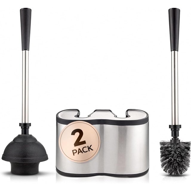 2 Pack ™ Toilet Brush and Plunger Set Stainless Steel Plunger and