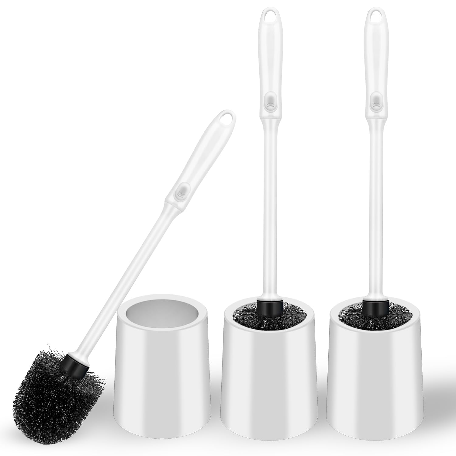 2 Pack Toilet Brush and Holder Set, Long Handle, Non-Slip Grip, Nylon Bristles, Deep Cleaning for Bathroom, Toilet Scrubber- Black