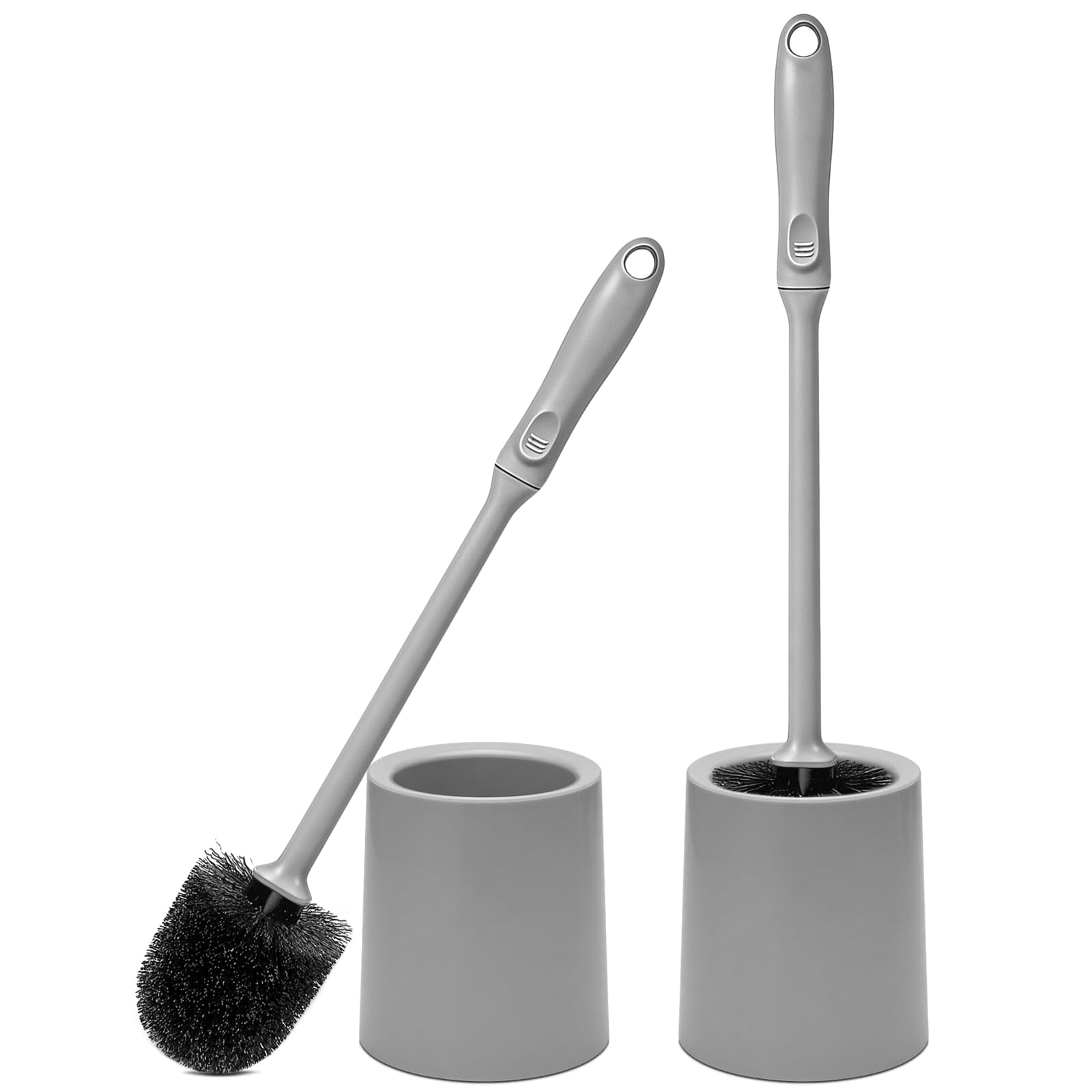 2 Pack Toilet Brush and Holder Set, Long Handle, Non-Slip Grip, Nylon Bristles, Deep Cleaning for Bathroom, Toilet Scrubber- Black