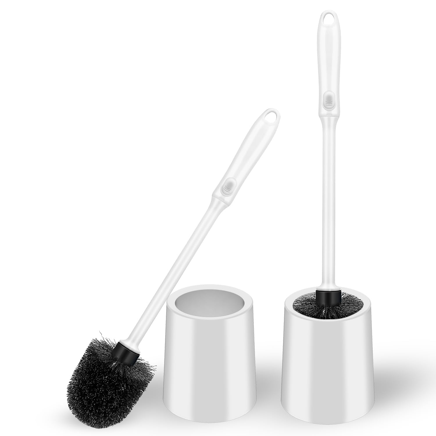 2 Pack Toilet Brush and Holder Set, Long Handle, Non-Slip Grip, Nylon Bristles, Deep Cleaning for Bathroom, Toilet Scrubber- Black