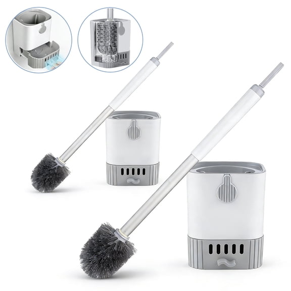 2 Pack Toilet Brush and Holder Set Toilet Bowl Brush and Caddy for Bathroom Cleaning