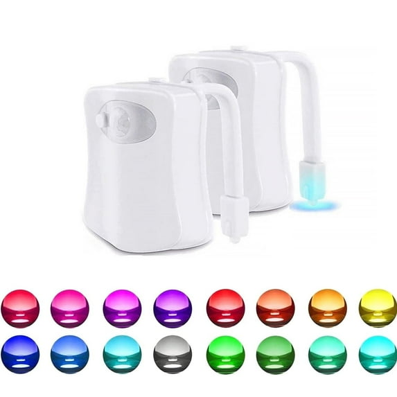 2 Pack Toilet Night Lights, LED Toilet Bowl Nightlights with Motion Activated Sensor, 16 LED Color Changing, Perfect Bathroom Gadget for Home Decor Unique for Kids