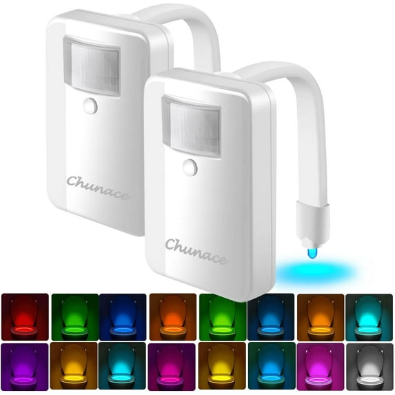 2 Pack Toilet Night Lights with Motion Activated Sensor,16-Color Changing LED Inside Bowl Nightlight, Cool Stuff for Bathroom Accessories Decor, Unique Gadts Men and Kids Brithday Gifts