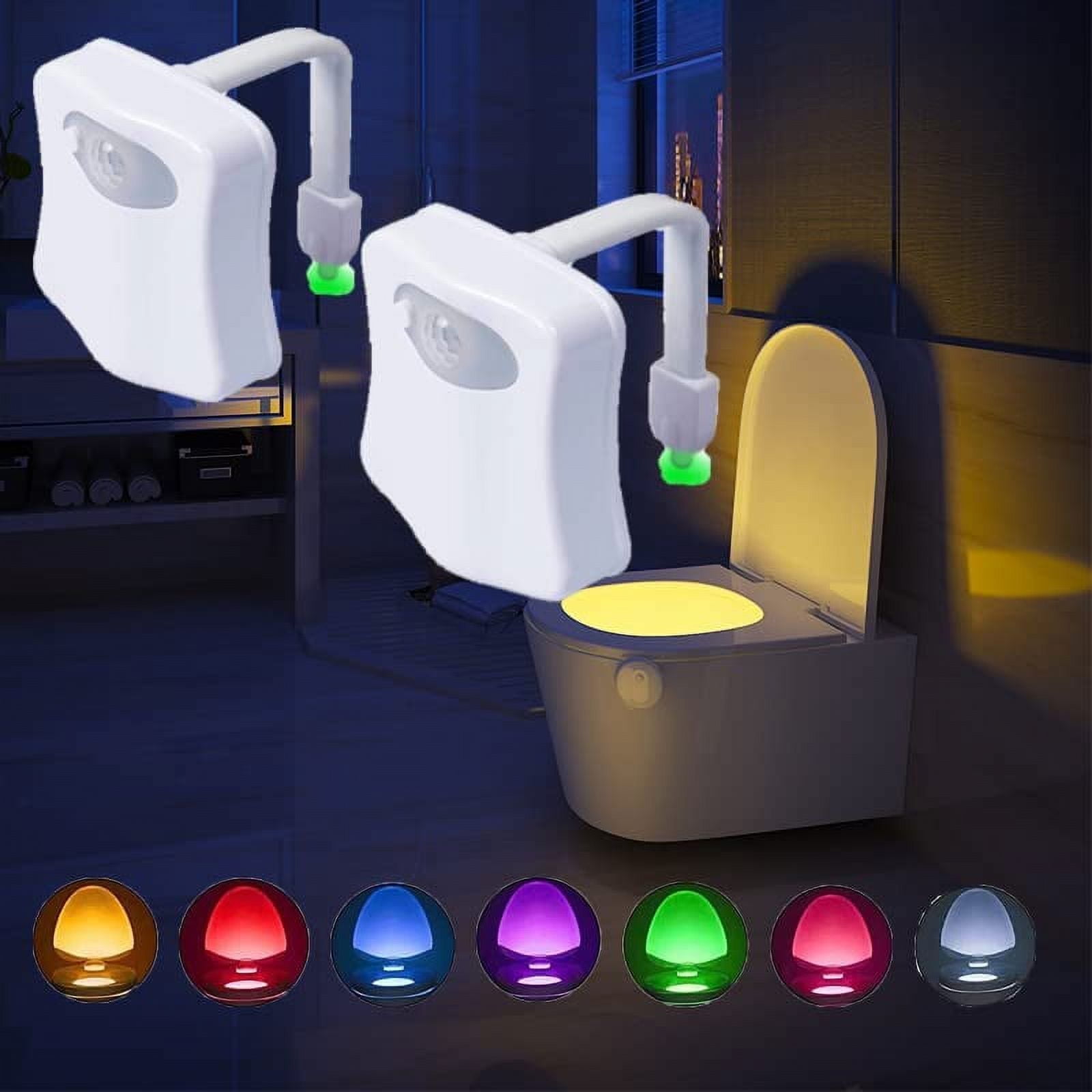 2 Pack Toilet Night Lights, Motion Activated Toilet Bowl Light, Bathroom Decor, LED Toilet Light Motion Sensor 8 Colors Inside Toilet Glow Light, Funny \u0026 Cool Stuff for Kids