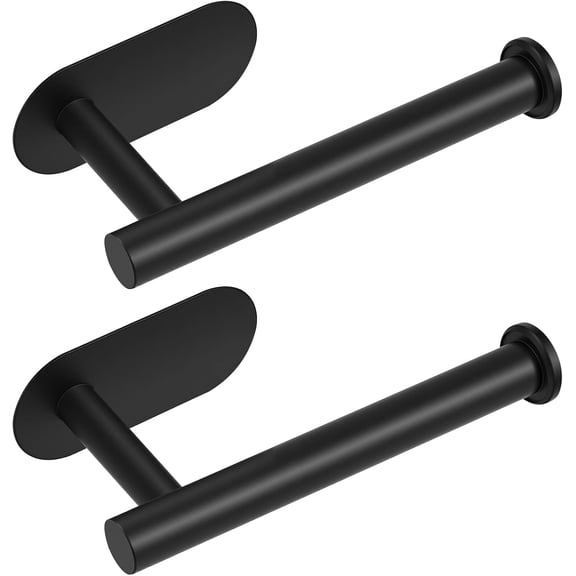 2 Pack Toilet Paper Holder, Adhesive Toilet Paper Holder Wall Mount, Premium Thicken SUS304 Stainless Steel, No Drilling Toilet Paper Stand Roll Holder for Bathroom Kitchen RV, Matte Black