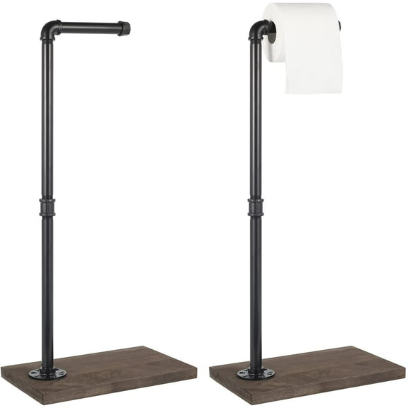 2 Pack Toilet Paper Holder Freestanding Paper Dispenser Tissue Roll Holder, Brown
