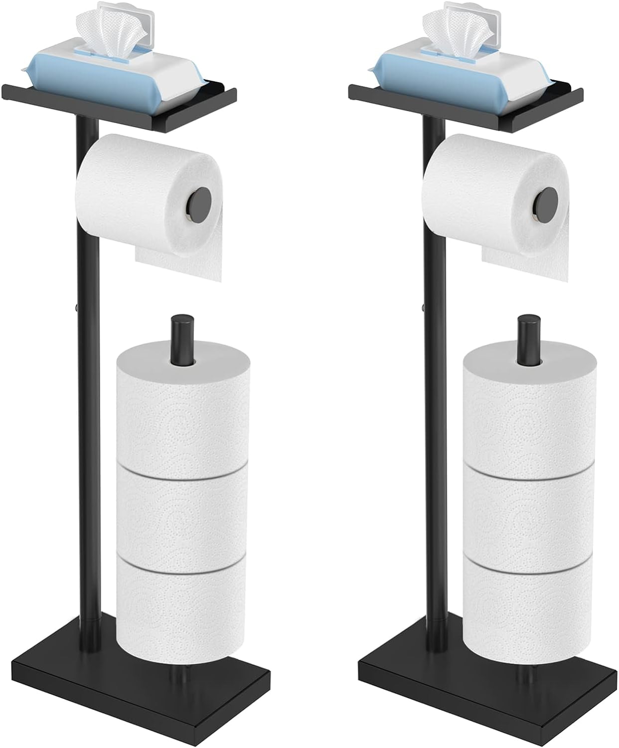2-Pack Toilet Paper Holder Stand - Multifunction & Free-Standing Toilet  Paper Holder with Easy Installation, Durable Toilet Paper Holder with Shelf  and Storage Function, Black 