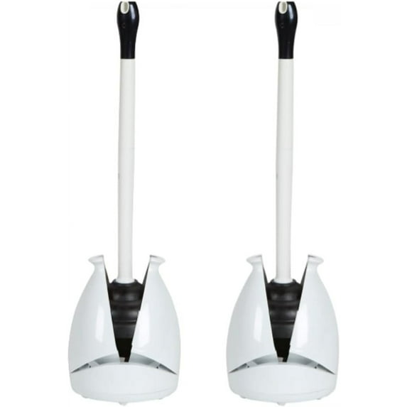 2 Pack Toilet Plunger, Hideaway Toilet Plunger With Caddy, Plungers For Bathroom With Holder, Heavy Duty Toilet Plunger With Holder - White By