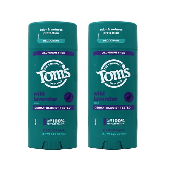 Tom’s of Maine Aluminum Free Deodorant Wild Lavender Scent Odor and Wetness Protection 3.25 oz (Pack of 2)