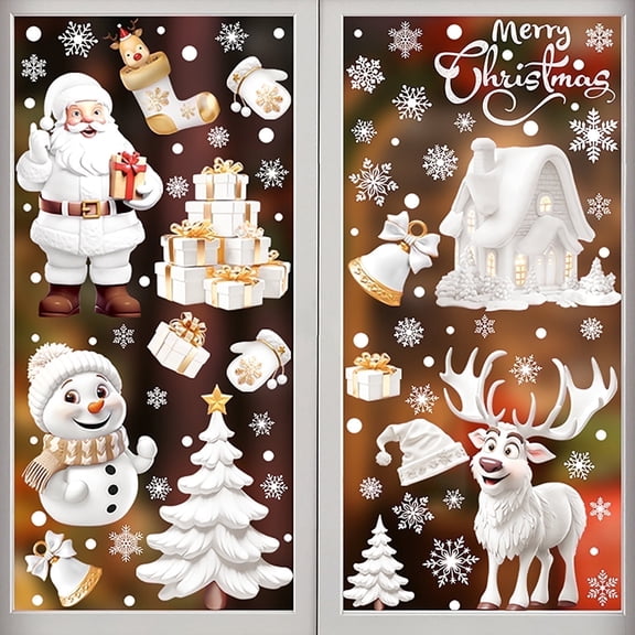 (2 Pack, 18 Sheet) Tomario 380 Large Christmas Window Cling Sticker, Reusable Christmas Decal Double-Side with Snow Flakes Pattern for Window Decoration