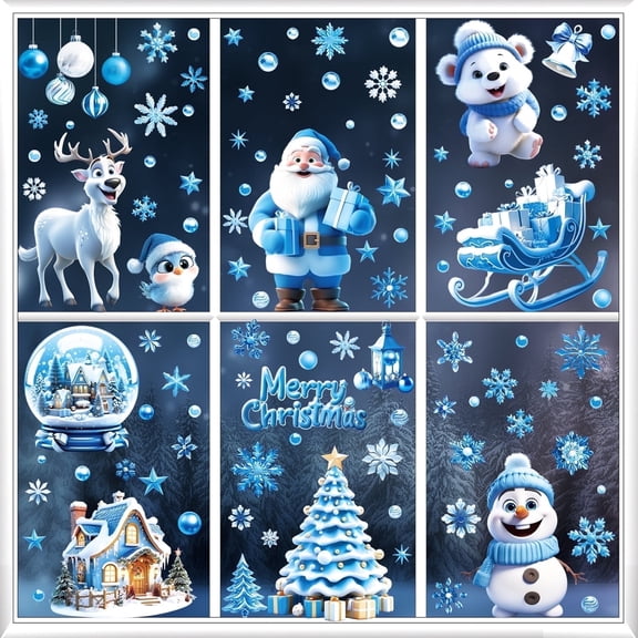 (2 Pack, 18 Sheet) Tomario 220 Large Christmas Window Clings Stickers, Reusable Christmas Decal Double-Side with Snow Flakes Pattern for Window Decoration