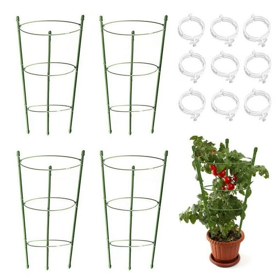 2 Pack Tomato Cages for Garden,18 inch Garden Stakes for Plants,Plant Cage Rust Resistant with 3 Adjustable Rings,Plant Stake for Supporter Climbing Plants,With 9PCS Trellis Clips Plant Support Clips
