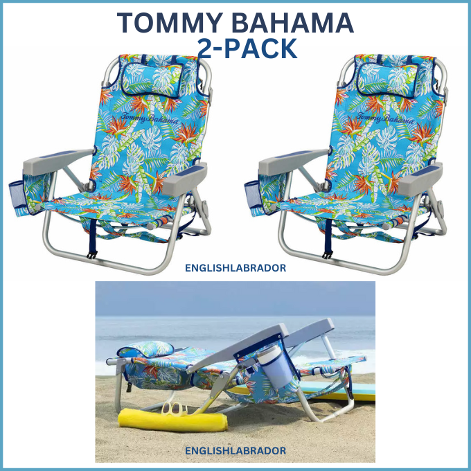 2-Pack Tommy Bahama Beach Chair Lay Flat, Reclining, Adjustable, Floral, NEW