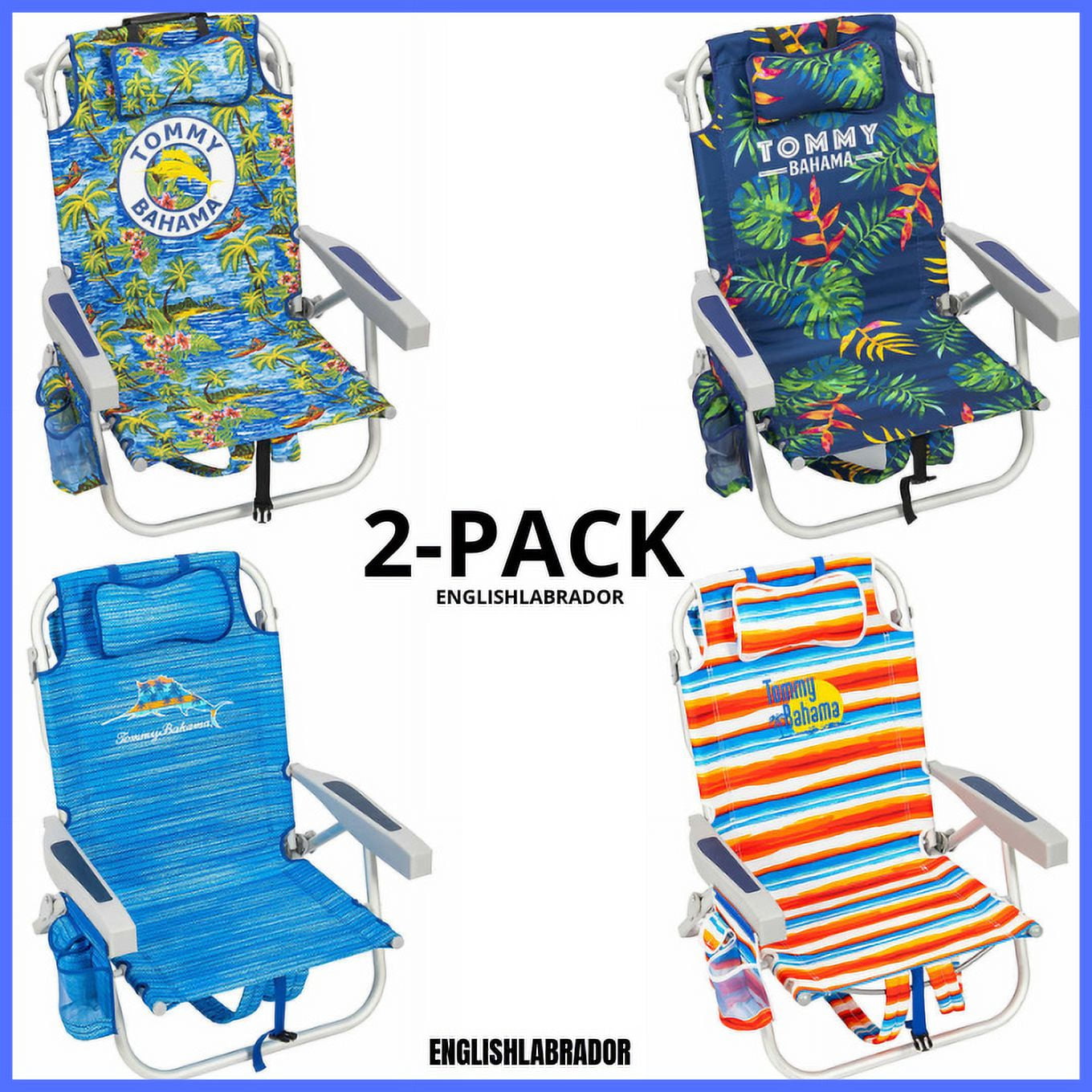 2Pack Tommy Bahama Beach Chair Lay Flat, Reclining, Adjustable