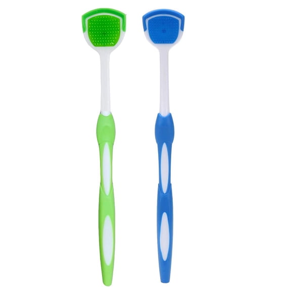 2 Pack Tongue Scraper, Tongue Cleaner Brush for Adults Tongue Scrubber for Better Breath (Blue&Orange)