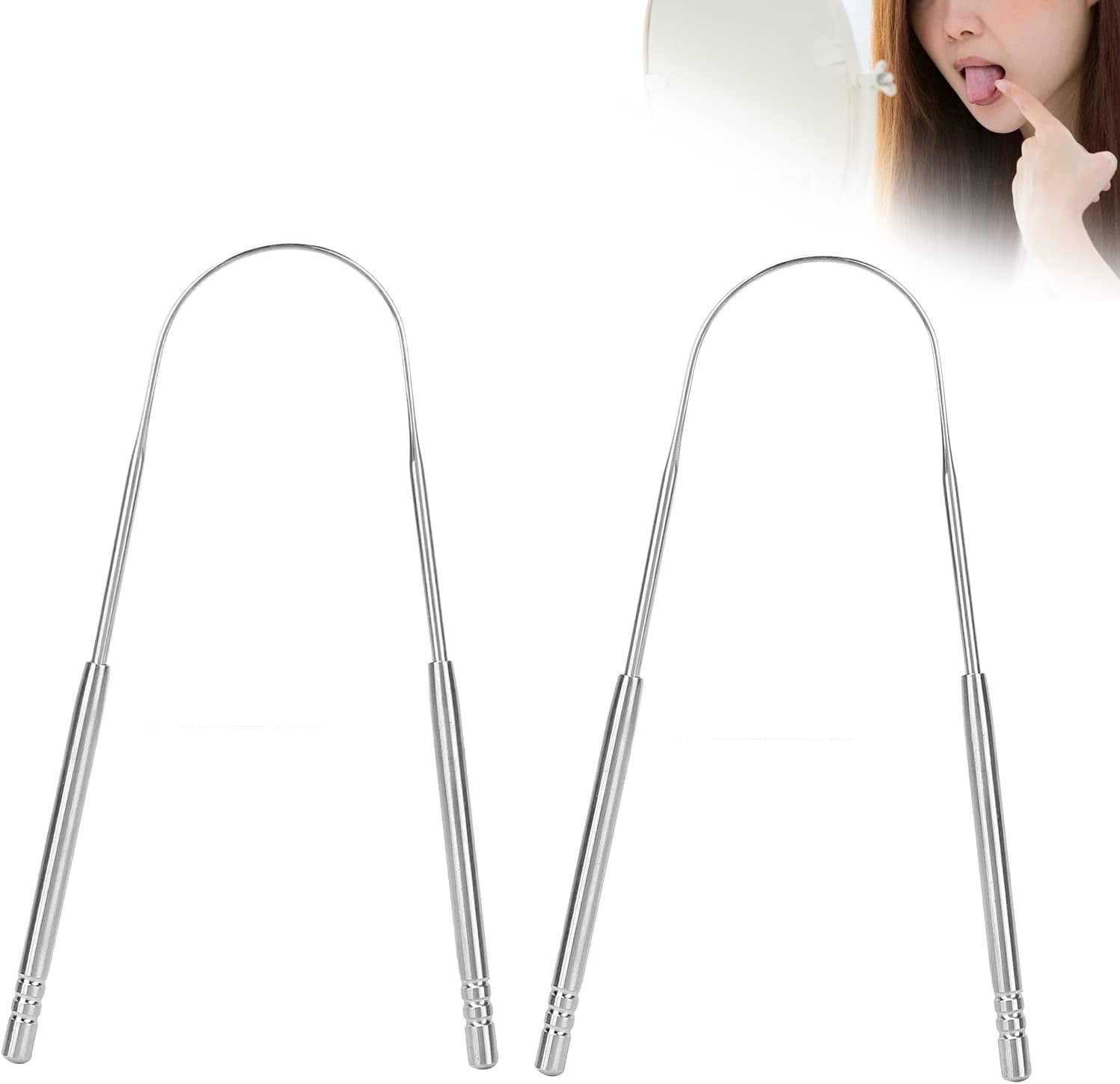 2 Pack Tongue Scraper, U Shaped Stainless Steel Tongue Scraper Bad Breath Removal Oral Health