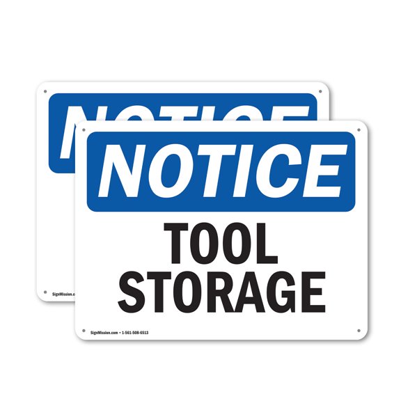 (2 Pack) Tool Storage OSHA Notice Sign 14 Inch X 10 Inch Plastic Sign, Weather Resistant, UV Protected for Workplace, Business, and Construction Site, Made in the USA