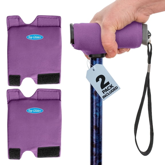 2-Pack Top Glides Cane Grip Covers (Purple)