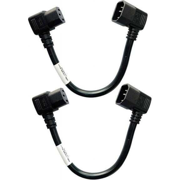 (2 Pack) Toptekits Dual-Bend C14 to C13 Power Cord Cable,90-Degree Angled C14 to 90-Degree Angled C13 Power Extension Cable,1ft/30cm,14AWG,15A 250V (Dual-Bend 1ft/30cm)