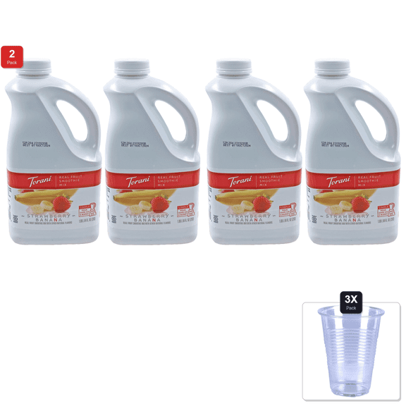 2 Pack | Torani Real Fruit Smoothie Mix Strawberry-Banana 64Oz (2 Pack) & 3x Disposable Cup