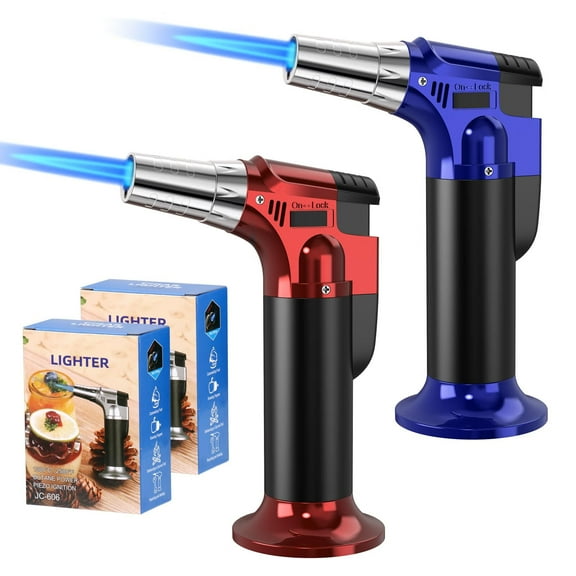 2 Pack Torch,Butane Torch Refillable,KitchenTorch for Cooking with Safety Lock & Adjustable Flame for BBQ,Creme Brulee,Baking,Crafts(Butane Gas not Included) (Red/Blue)