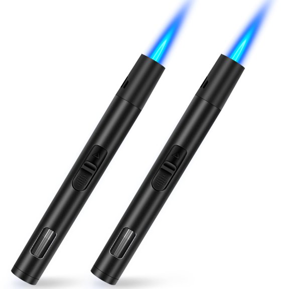 2 Pack Torch Lighters Refillable Butane Lighter with Visible Fuel Window, Windproof Adjustable Jet Flame Long Lighters Matches for Candle, Grill, BBQ, Camping, Fireworks WWSOGQH