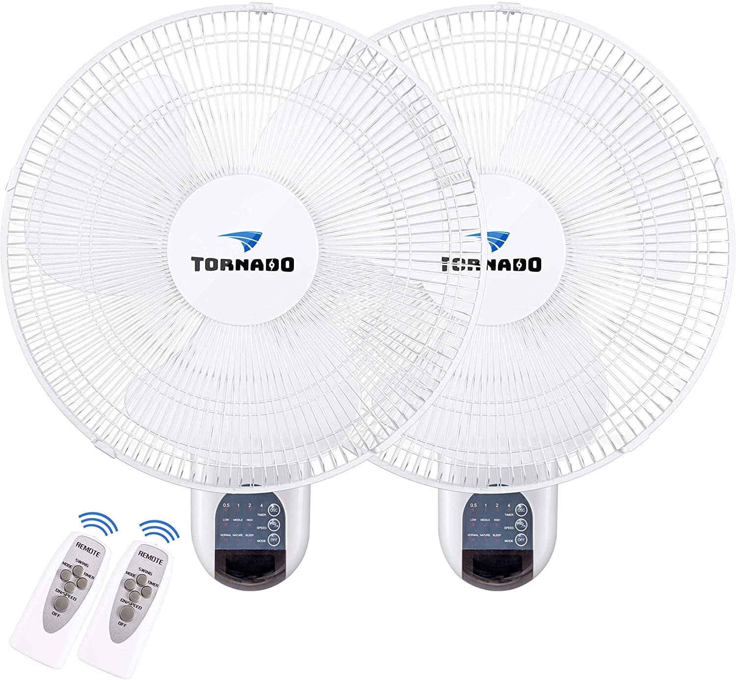 2 Pack - Tornado 16 Inch Wall Mount Fan - Remote Control Included - 3 Speed Settings - UL Safety Listed