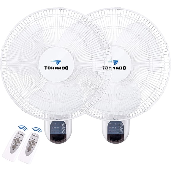 2 Pack - Tornado 16 Inch Wall Mount Fan - Remote Control Included - 3 Speed Settings - UL Safety Listed