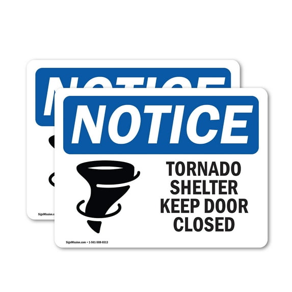 (2 Pack) Tornado Shelter Keep Door Closed Sign