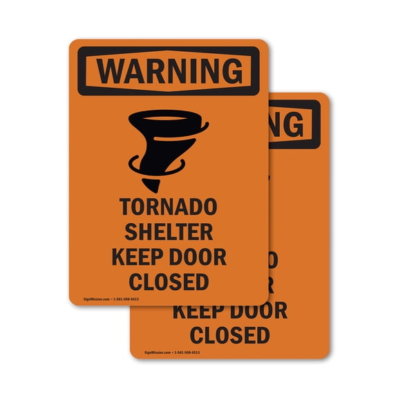 (2 Pack) Tornado Shelter Keep With Symbol OSHA Warning Sign 5 Inch X 7 Inch Vinyl Label Decal Sticker Weather Resistant, UV Protected for Workplace, Business, and Construction Site,