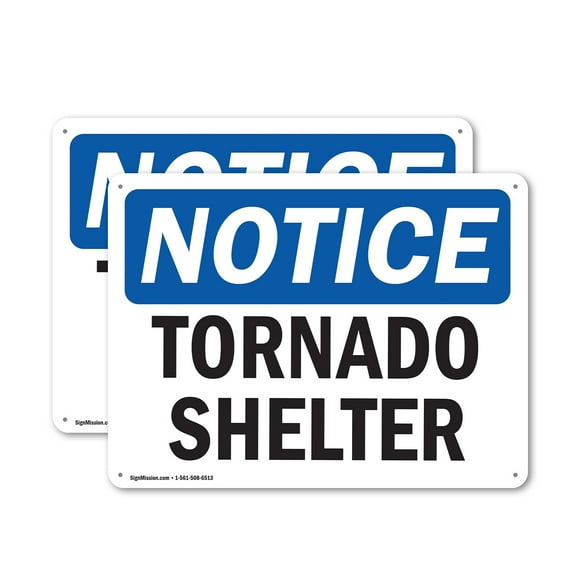 (2 Pack) Tornado Shelter OSHA Notice Sign 14 Inch X 10 Inch Indoor / Outdoor Rust-Free Aluminum Metal Signs for Workplace, Workshop, and Construction Site, Made in the USA
