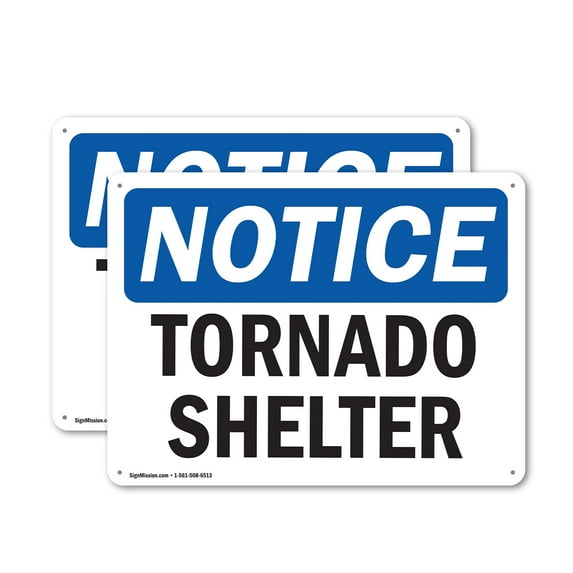 (2 Pack) Tornado Shelter OSHA Notice Sign 24 Inch X 18 Inch Indoor / Outdoor Rust-Free Aluminum Metal Signs for Workplace, Workshop, and Construction Site, Made in the USA